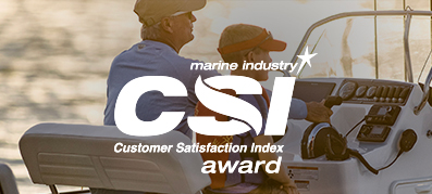 2 people driving a boat with "CSI customer satisfaction index award" wording on the image