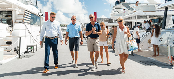Group of people at a boat show