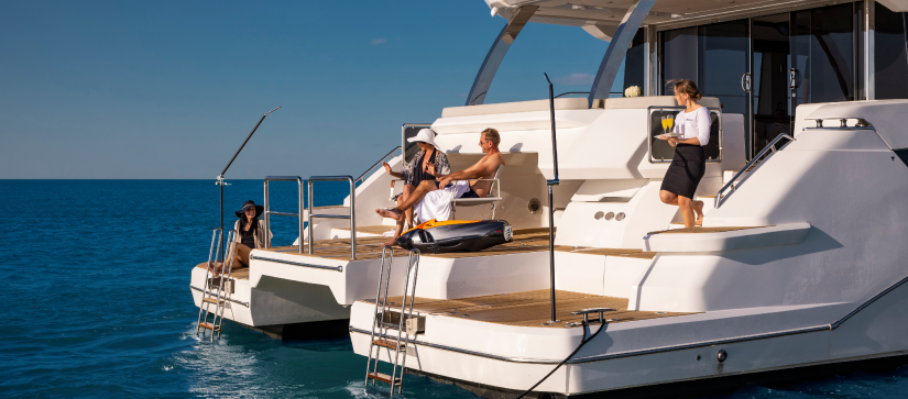 People onboard of Aquila 70 Luxury Power Catamaran