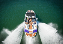 overhead view of people cruising in boat