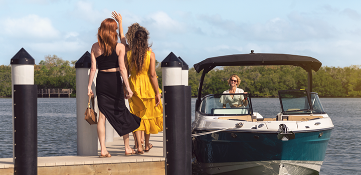 couple of ladies getting on a boat