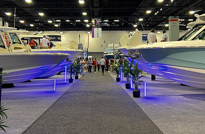 sea ray boats in an interior boat show display
