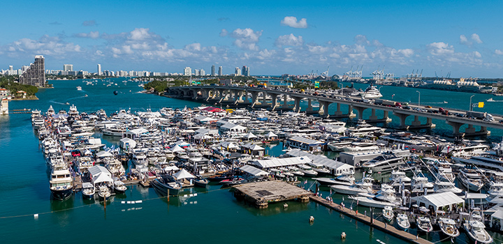 aerial view of the miami boat show