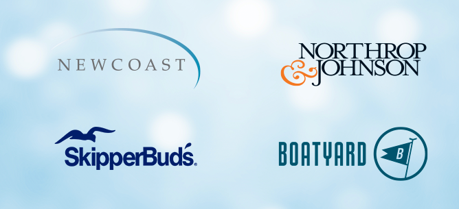 Logos for SkipperBud's Newcoast Northrop and Johnson and Boatyard