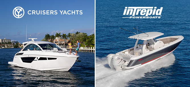Cruisers Yachts and Intrepid boats with logos