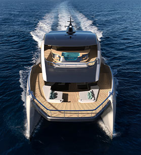 Back view of Wider Cat 92 yacht