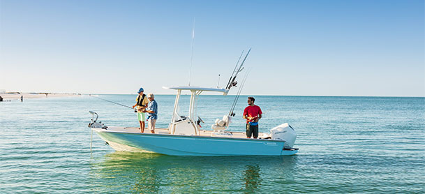 Group of people fishing on a Boston Whaler 210 Montauk
