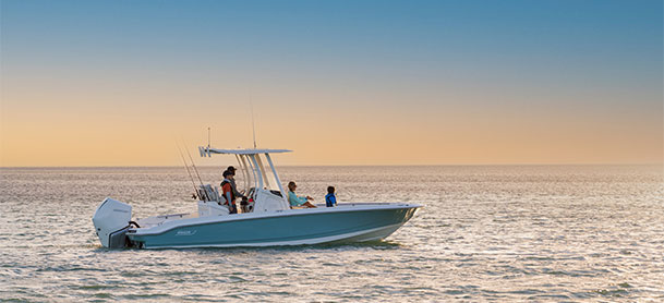 250 Dauntless in still water with sunrise in the background