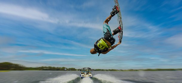 Wakesurfing behind a boat
