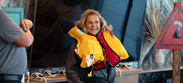 woman in a lifejacket at a boating class