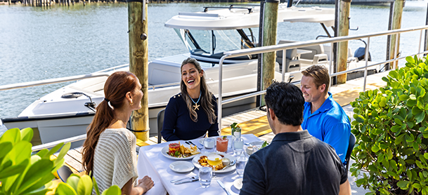 boaters having a meal at the dock