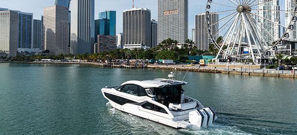 a boat near shore with a ferris wheel in view