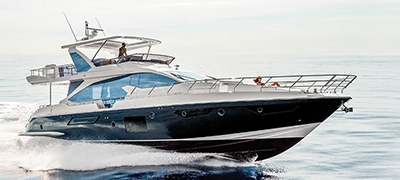 up close Azimut boat running on smooth open water