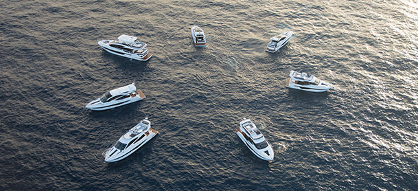 A fleet of Galeon Yachts arranged in a circle