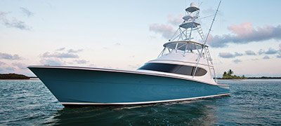 Hatteras GT63 in the water.