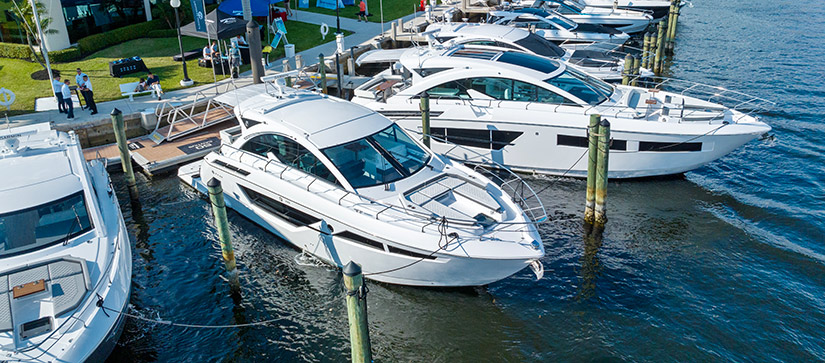 Cruisers Yachts docked at a marina