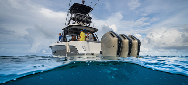 View of mercury engines on Boston Whaler