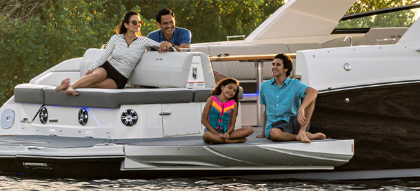 Family hanging on a boat