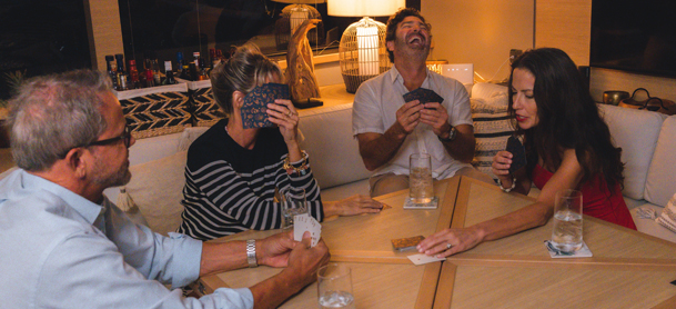 group of four playing cards on MarineMax charter