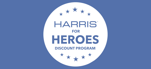 Harris for Heroes logo with blue background