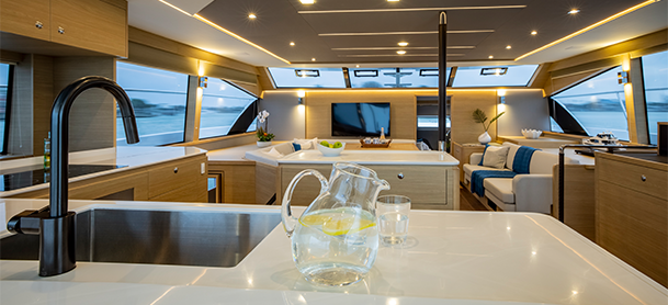 inside of a power catamaran