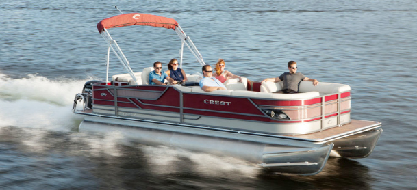 Affordable Crest Pontoon out on the water with people onboard