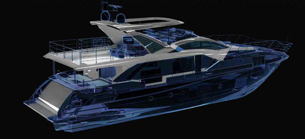 Dark picture of the plan and design of an Azimut Carbon Fiber