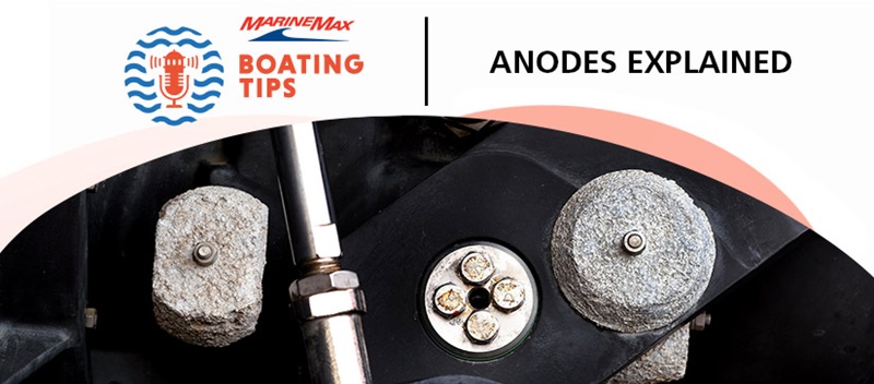 Anodes on a boat with the boating tips logo