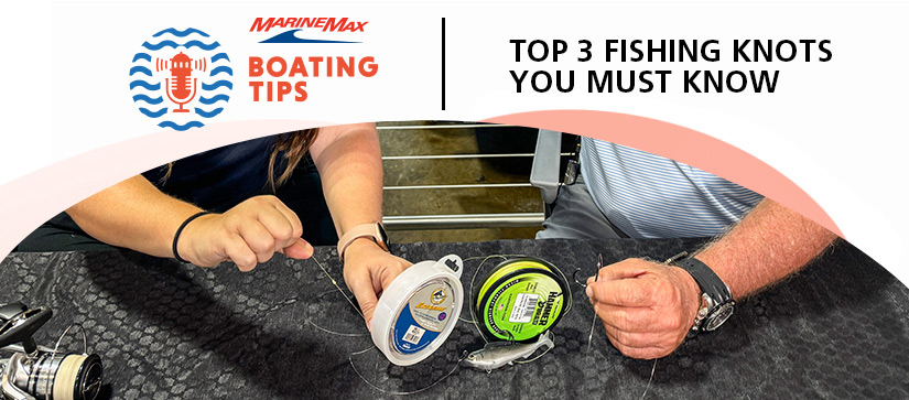 Two people tying fishing knots