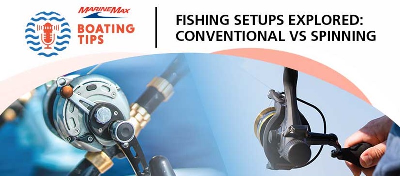 Conventional and spinning fishing rods with boating tips logo