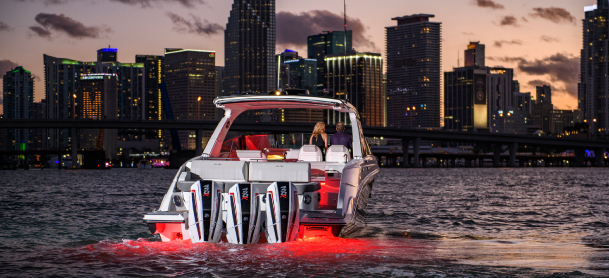 View of Sea Ray boat with a skyline background
