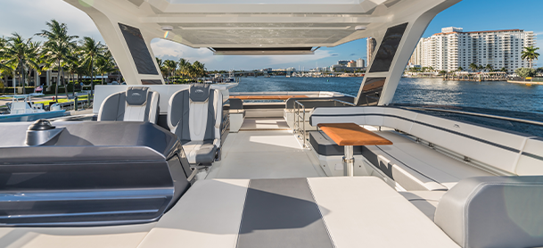 The flybridge of a Galeon 680 Fly