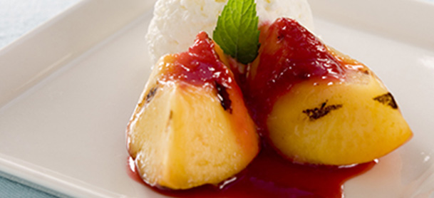 Grilled peaches and raspberries