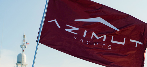 A red Azimut Yachts flag
