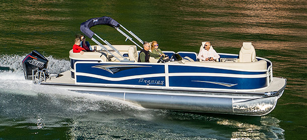 Premier Pontoon on the water with a group of people