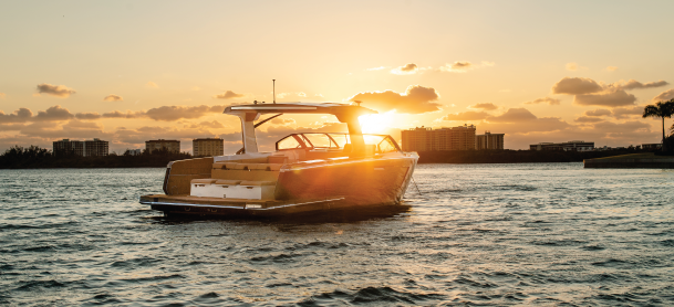 Boat cruising during sunset