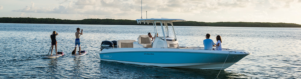 A Boston Whaler boat in the water