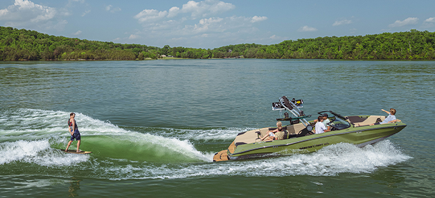 Man wake boarding in the water