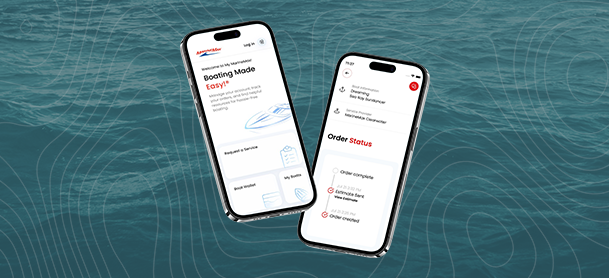 Two phones on the MarineMax App
