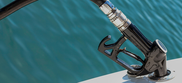 A gas pump sits inside a refueling boat