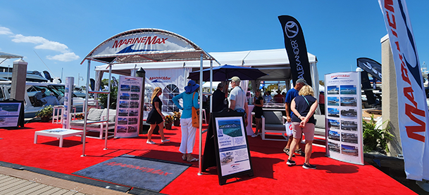 a marinemax display booth at a boat show