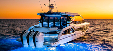 Boat with lights at night