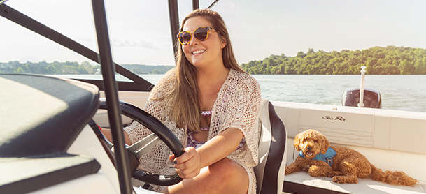 Women driving a sea ray boat