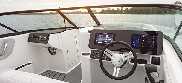 Cockpit view of a dual console boat