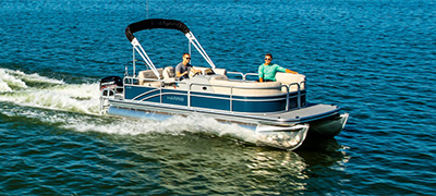 A pontoon boat on the water