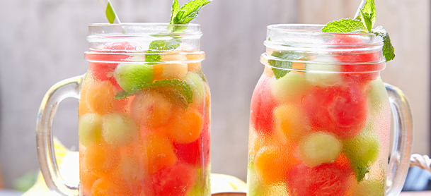 melons in a drink with mint