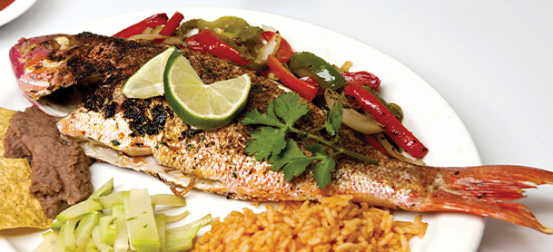grilled fish with lime and peppers