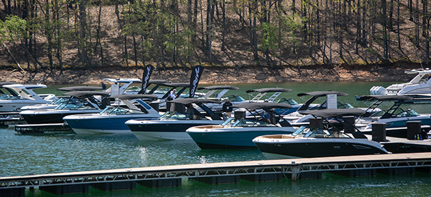 sea ray models at the dock in the sunlight