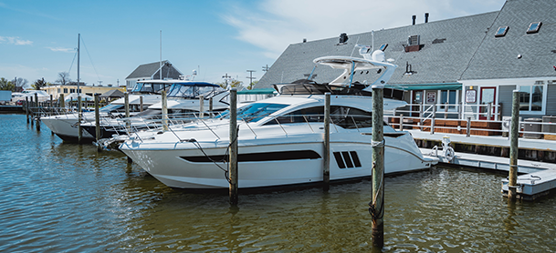 A yacht docked at the MarineMax Somers Point Marina