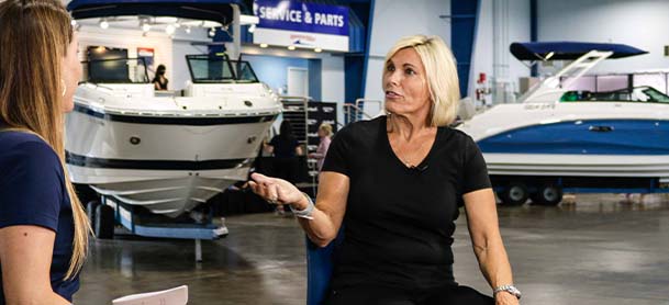 Captain Sandy Yawn in the MarineMax Clearwater store